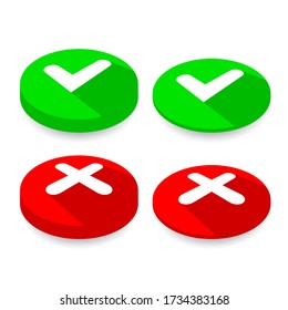Marque Marcar e Icono cruzado aislados en fondo blanco. Símbolo verde y rojo para el diseño y logotipo de tu sitio web, aplicación, interfaz de usuario. Ilustración del vector
