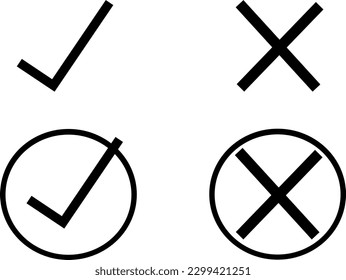 check mark and cross mark icon isolated on white background
