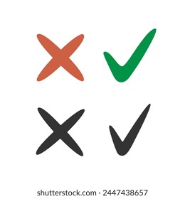 Check mark and cross mark icon isolated vector illustration on white background.