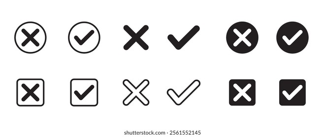 check mark and cross icon pack. vector set of tick and cross icons. right and wrong symbols. tick and cross icon vector set. simple tick and cross symbol. vector illustration on transparent background