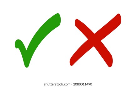 check mark and cross mark icon set. Tick symbol in green and red color. vector illustration