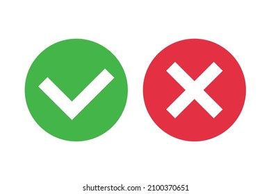 Check mark and cross mark icon set. Vectors.