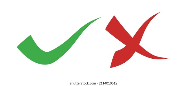 Check mark and cross mark icon set. Correct and incorrect answers. Vectors.