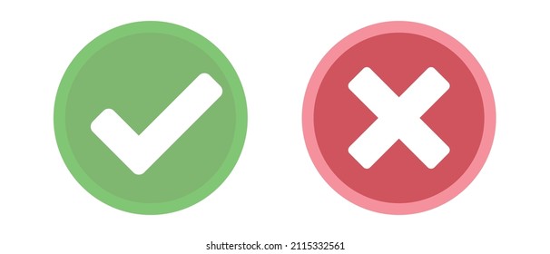 Check mark and cross mark icon set. Success and failure. Vector.