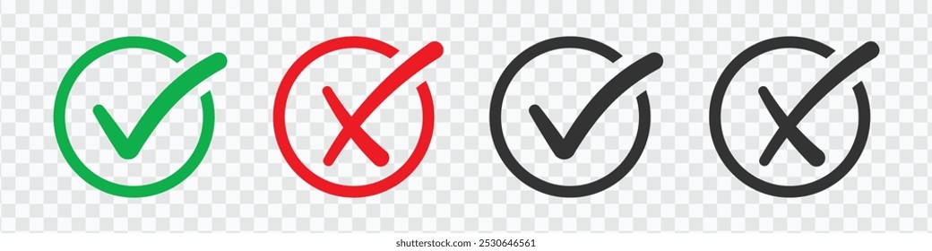Marca de verificación y conjunto de iconos cruzados con Botones Sí, No