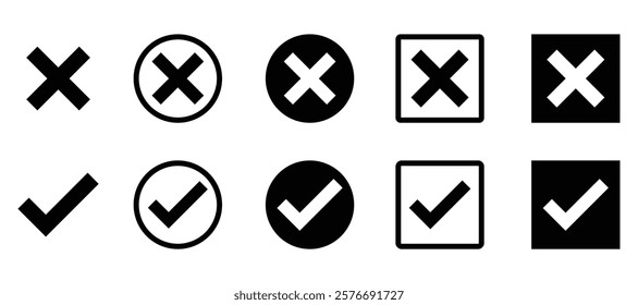 Check mark and cross icon set. Vector illustration