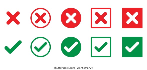 Check mark and cross icon set. Vector illustration