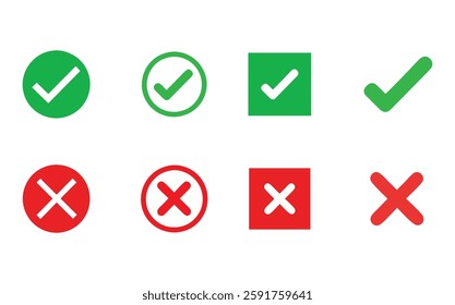 Check Mark and Cross Mark Icon Set Vector