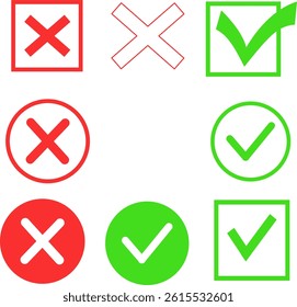 Check Mark and Cross Icon Set in Vector