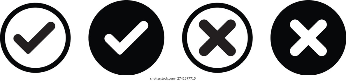 check mark and cross mark icon set. right and wrong buttons. Success and failure symbols. Yes and no signs. checklist signs