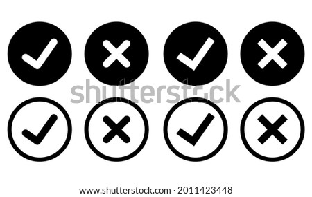 check mark and cross mark icon set vector sign symbol