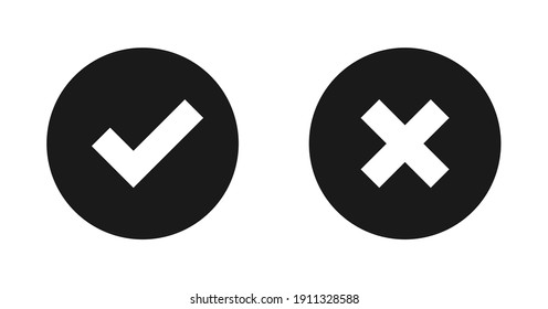 Check mark and cross icon.Set of simple icons in flat style: Yes-No, Approved-Disapproved, Accepted-Rejected, Right-Wrong, Correct-False, Green-Red, Ok-Not Ok. Vector illustration