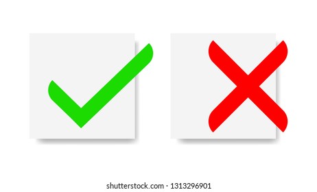 Check mark and cross icon symbol in green and red color, vector eps 10 