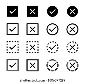 Häkchen, Symbol kreuzen. Vektorisolierte Elemente, Symbole, Zeichen. Markieren Sie schwarze Symbole. Stock-Vektorgrafik. EPS10