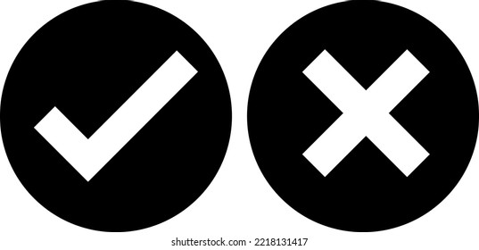 Check Mark And Cross Mark Icon Vector, Check Mark And Cross Mark Sign And Symbol Vector Design On White Background..eps