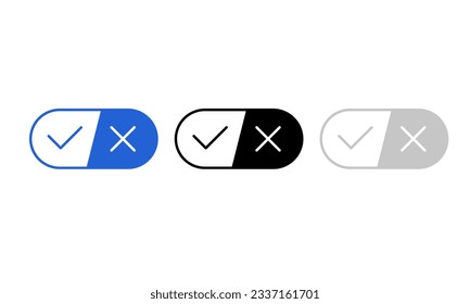 Check mark and cross icon vector illustration. Approve and reject signs. Your privacy choices symbol. Decline or agree. Flat isolated pictogram for app, interface, web, dev, ui, ux. Vector EPS 10.