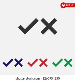 Check mark & cross icon vector.Tick & wrong symbol