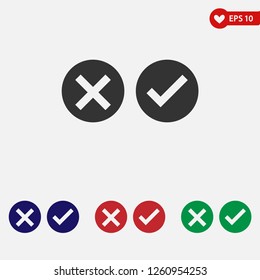 Check mark & cross icon vector.Tick & wrong symbol