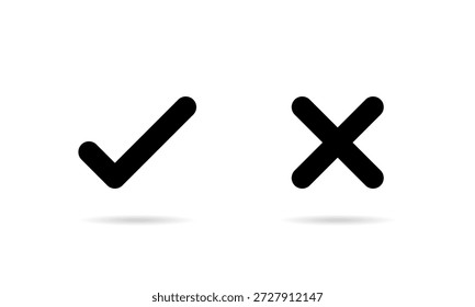 Marca de verificación e icono de cruz. Sí y ningún símbolo. Aprobar y rechazar el signo. Aceptar y rechazar el concepto