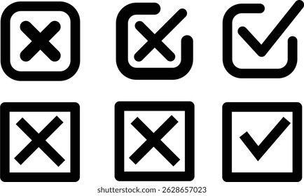 Check Mark Cross Icons: Approval Rejection Symbols, 
Tick X Graphics: Yes No Confirmation, Accept Decline Icons: Positive Negative Marks.