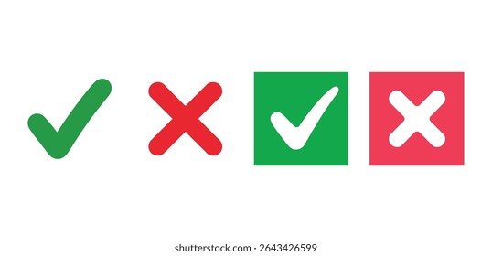 Check Mark and Cross Icons: Approval, Denial, Yes, and No Symbols

