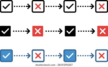 Check mark and cross icons arranged in rows