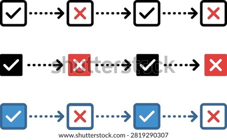 Check mark and cross icons arranged in rows