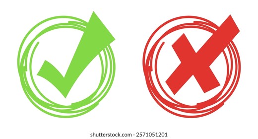 Check mark and Cross icons .Checkmark tick and Cross symbol.Checkbox icons. Vector
