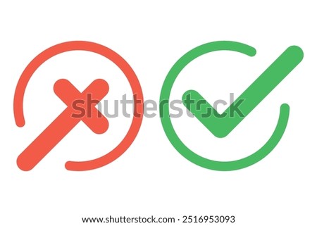 Check mark and cross icons with green for success and red for errors. Ideal for checklists, checkbox buttons, or as clear indicators of correct or incorrect choices