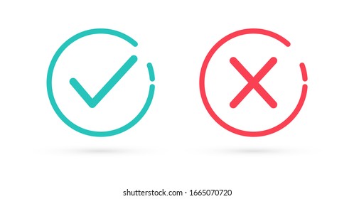 Markieren Sie Markierungen und Kreuzsymbole auf weißem Hintergrund. Vektorillustration