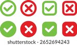 Check Mark and Cross Icons Set – Green and Red UI Symbols