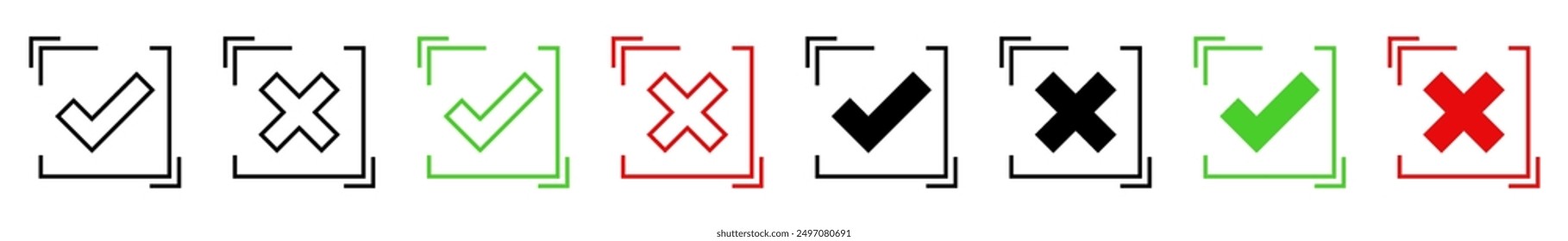 Check mark and Cross icons set Futuristic hud style.Checkmark tick and Cross symbol. Vector