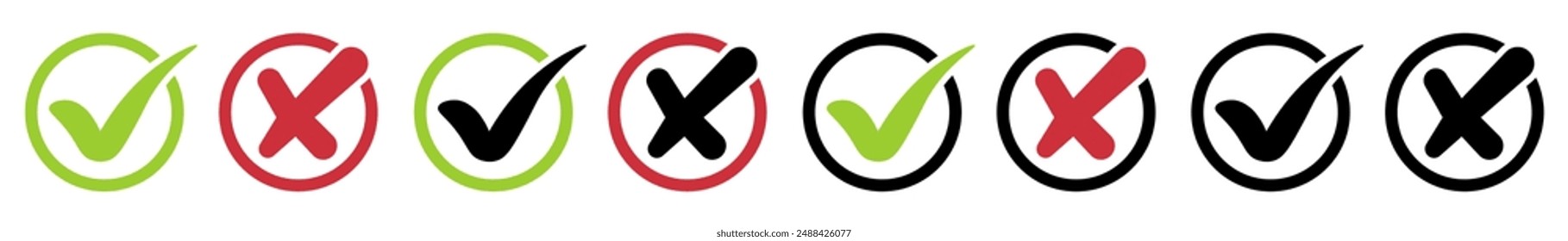 Check mark and Cross icons set.Checkmark tick and Cross symbol. Vector