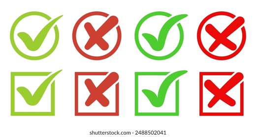 Check mark and Cross icons set.Checkmark tick and Cross symbol. Vector
