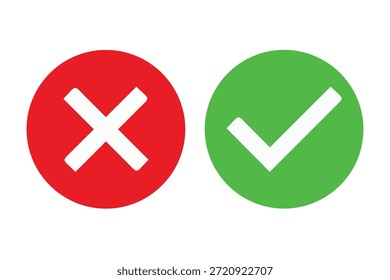 Conjunto de iconos de marca y cruz, conjunto de iconos correctos e incorrectos en colores verde y rojo, conjunto de Botones de iconos de marca de verificación