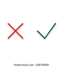 Check mark and Cross Icons. Simple icon on white background. Modern mono solid plain flat minimal style. Vector illustration web design elements