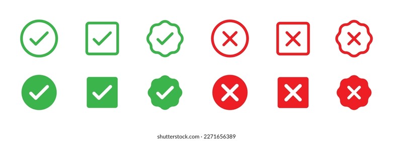 Check mark, cross icons. Tick, check mark, cross icons collection. Right wrong vector icon. Vector EPS 10