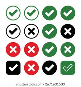Marca de verificación y iconos cruzados Varios Colores y estilos Conjunto de símbolos de validación