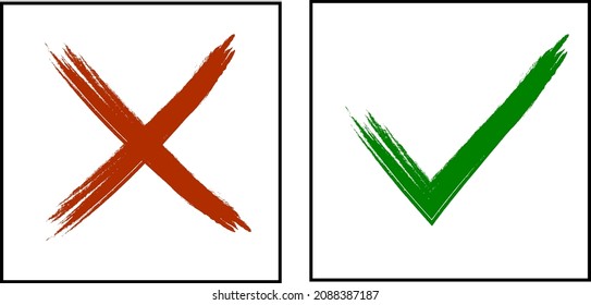 Check mark and cross icons. Vector illustration.