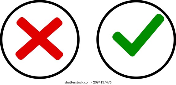 Check mark and cross icons. Vector illustration.