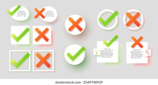 Marca de verificación e iconos de marca cruzada Ilustración vectorial