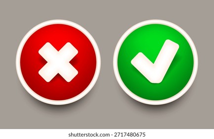 Marca de verificación e iconos cruzados. Vector 3D Clipart