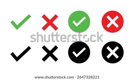 Check mark and cross icons Vector set approval symbol, right and wrong sign, tick and cross design elements vector 