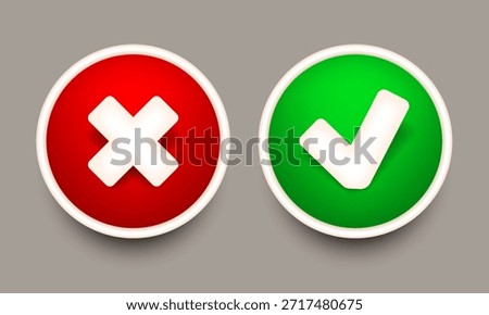 Check mark and cross icons. Vector 3d clipart