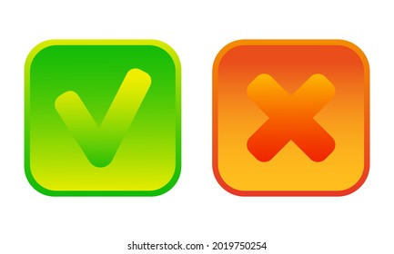 Check mark and cross mark. Isolated web icons. Logo design. Flat vector illustration in gradient color.