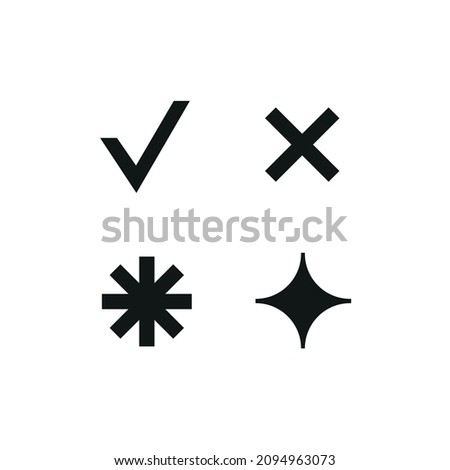 Check mark cross multiply sparkle diamond asterisk vector symbol