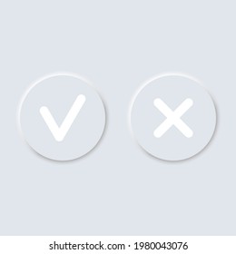 Check mark, cross mark; no, yes sign vector icon on neumorphism design button