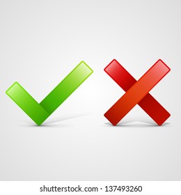 Check mark and cross paper signs - vector