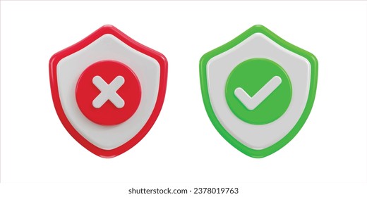 check mark and cross mark with protect shield icon set