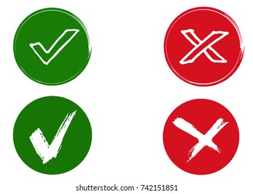 Check mark and Cross sign. Hand drawn. Vector, isolated